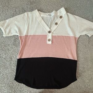 MACARON Women's Color Block Tee - Cream, Pink, and Black